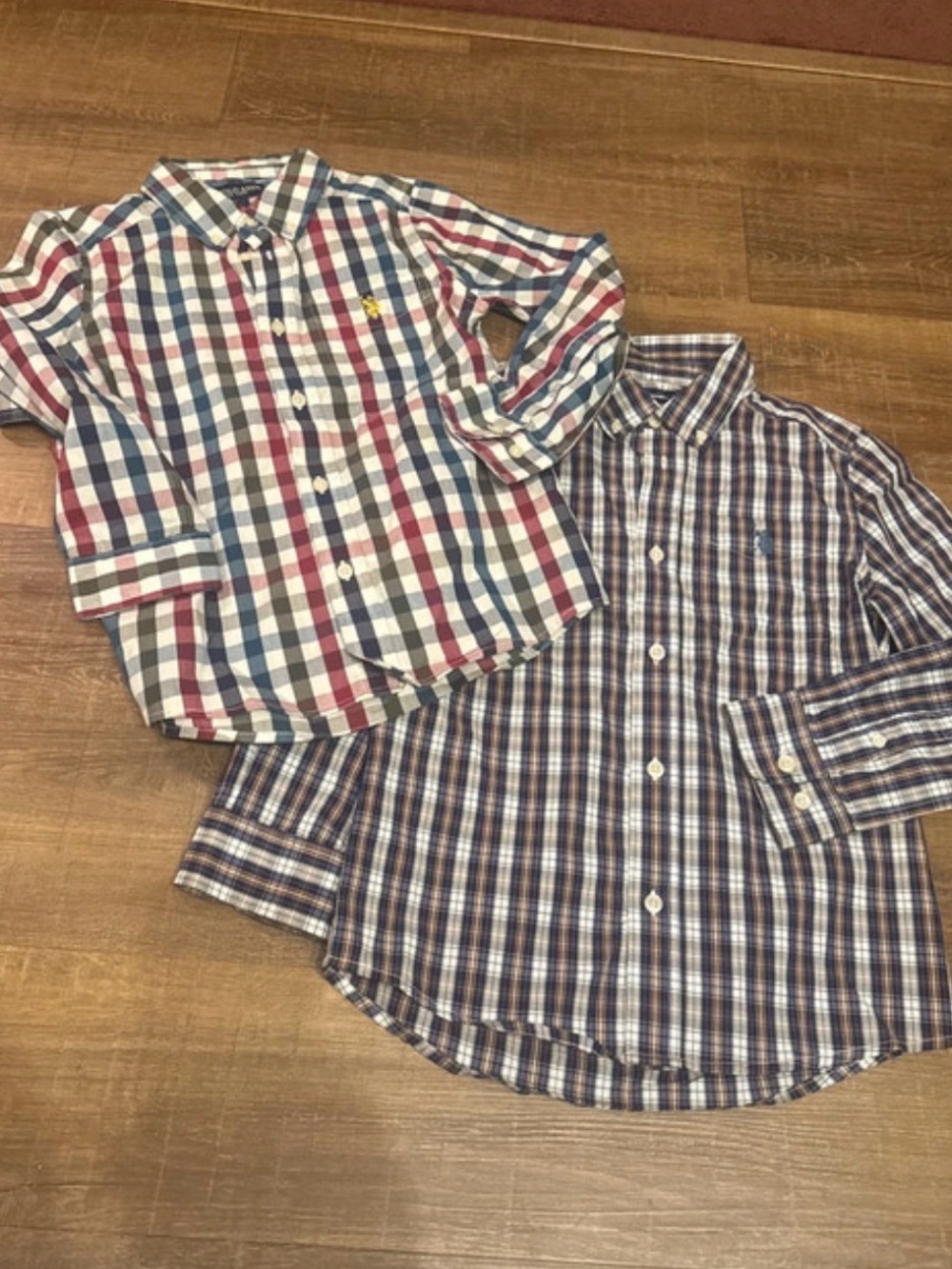 (2) US. Polo Assn. Boys' Red, Blue & White Plaid Button-Down Shirt size 8 (m)